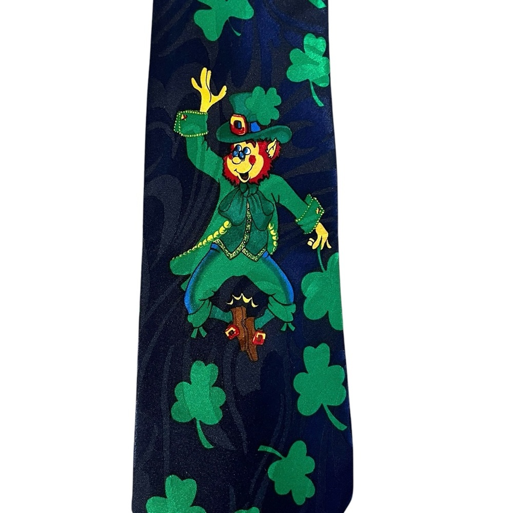 Steven Harris Mens St Patricks Day Leprechaun Shamrocks Tie Navy Green Polyester